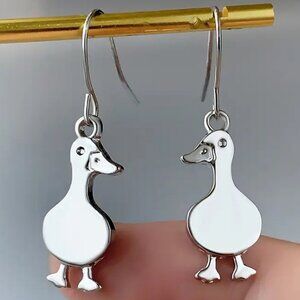 Dainty Silver Duck Earrings